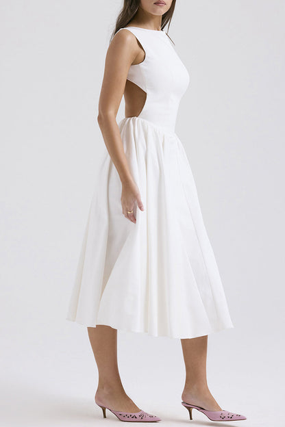 Elegant Simplicity Solid Backless O Neck Sleeveless Dresses