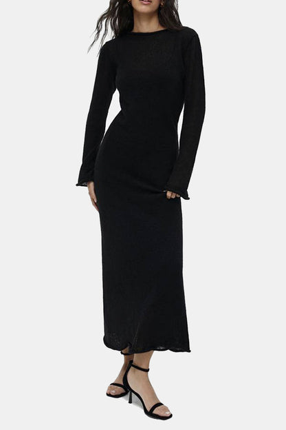 Casual Solid Hollowed Out O Neck Long Sleeve Two Pieces(3 Colors)