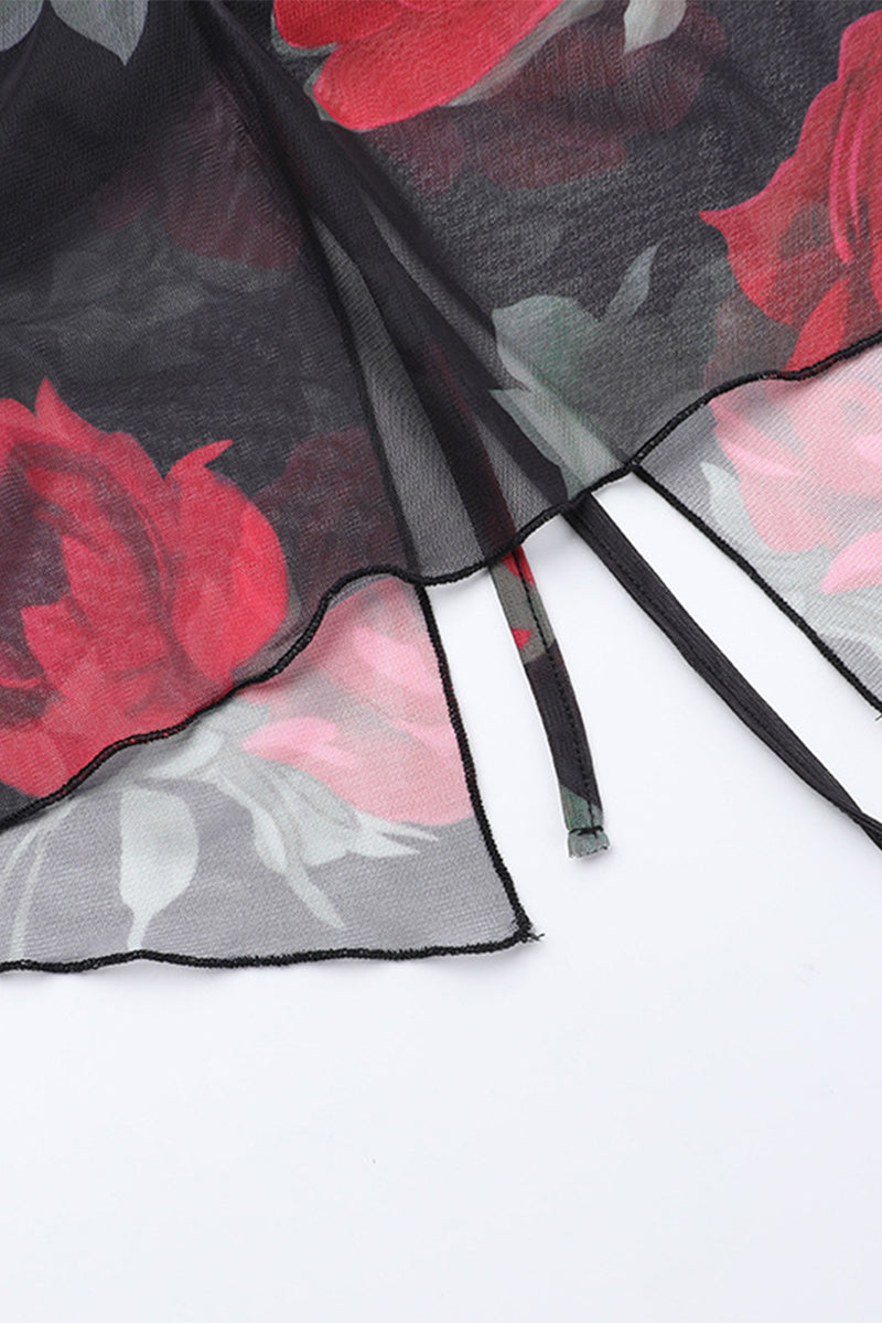 Sexy Flowers Mesh Strapless Sleeveless Two Pieces