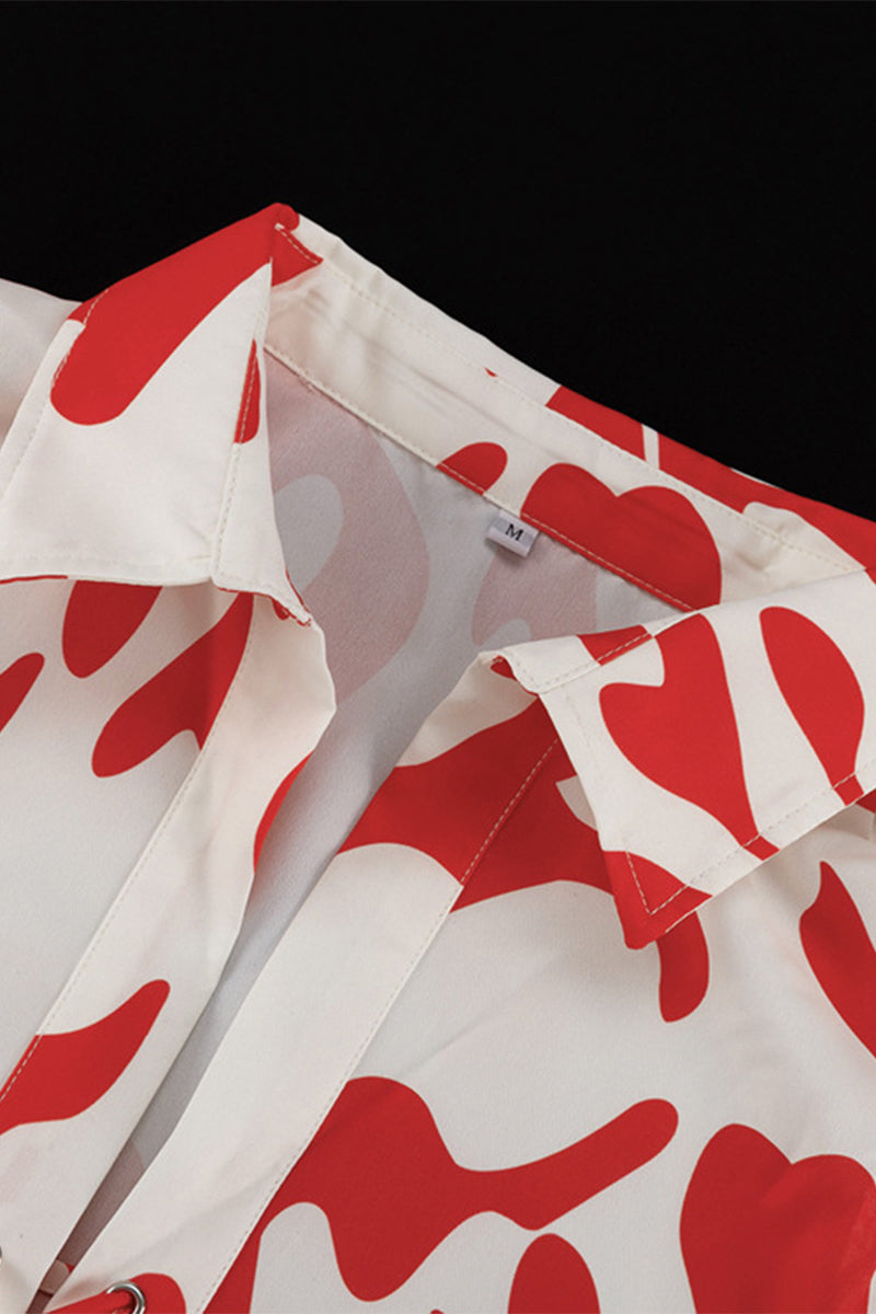 Casual Floral Patchwork Turndown Collar Long Sleeve Two Pieces