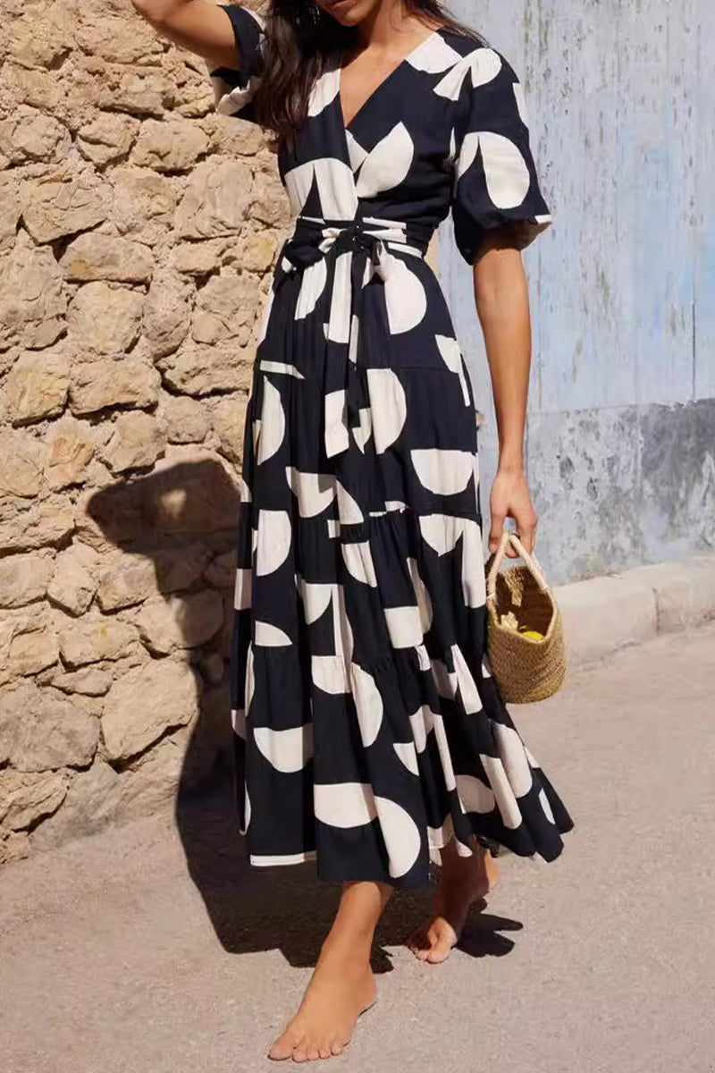 College Floral Bandage Slit V Neck A Line Dresses(3 Colors)