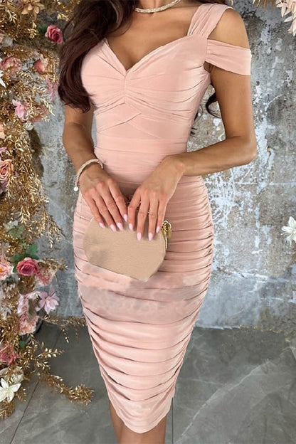 Elegant Solid Fold V Neck One Step Skirt Dresses(3 Colors)