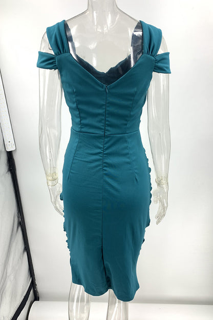 Elegant Solid Fold V Neck One Step Skirt Dresses(3 Colors)