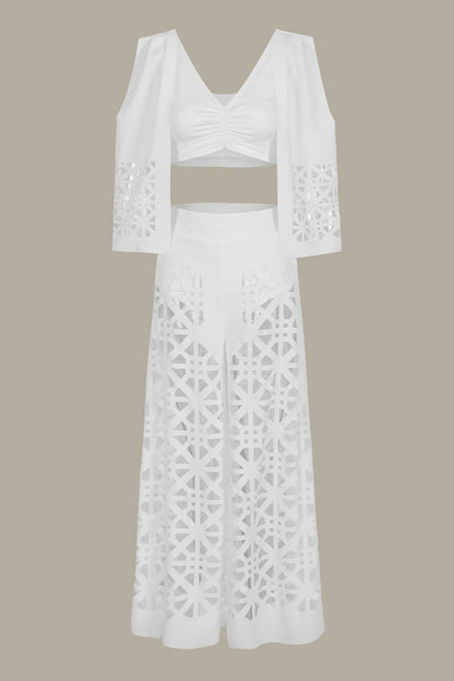 Casual Solid Hollowed Out V Neck Sleeveless Two Pieces