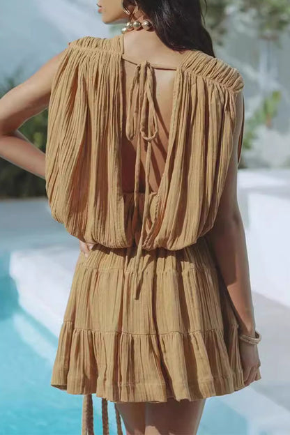 Sexy Daily Lace Up Backless V Neck Sleeveless Dresses(4 Colors)