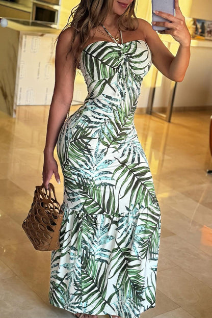 Sexy Casual Print Backless Strapless Long Dresses