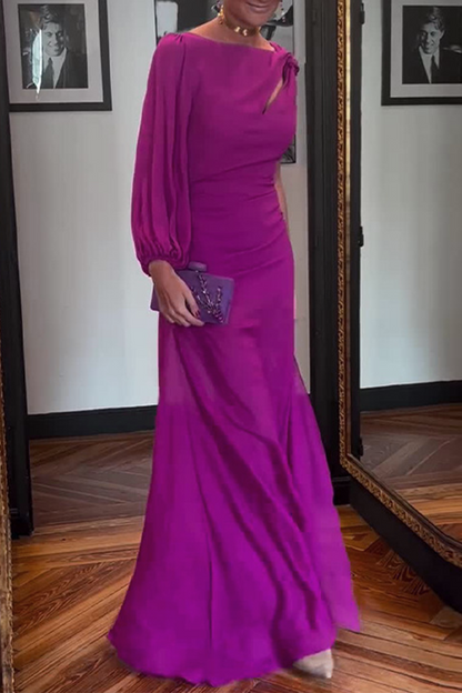 Celebrities Solid Color Patchwork Irregular O Neck Evening Dresses