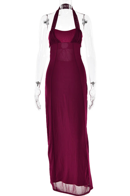 Sexy Lace Up Backless Halter One Step Skirt Dresses