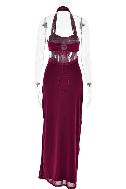 Sexy Lace Up Backless Halter One Step Skirt Dresses