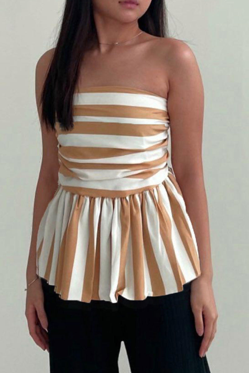 Sexy Striped Print Contrast Strapless Camis