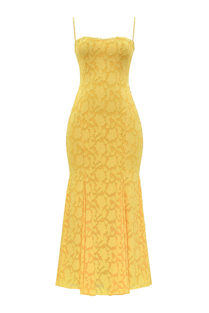 Yellow – Elegant Waist-Cinched Slip Dress