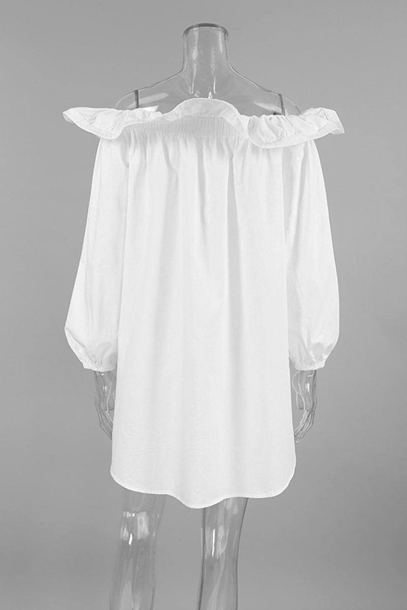 Casual Solid Color Ruffle Off Shoulder Off The Shoulder Dresses