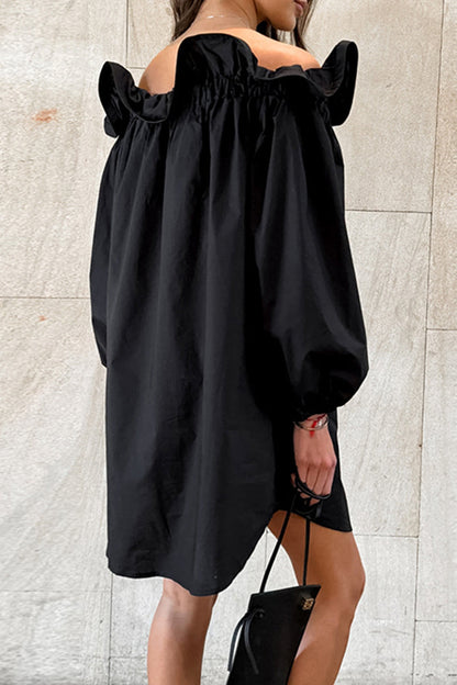 Casual Solid Color Ruffle Off Shoulder Off The Shoulder Dresses