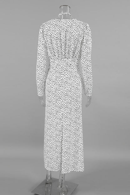 Elegant Polka Dot Ruched Flower Shape V Neck One Step Skirt Dresses