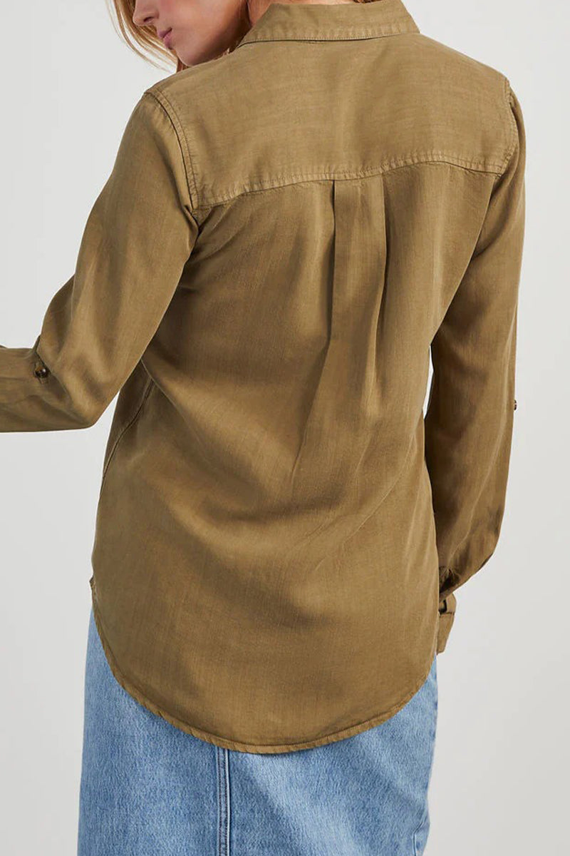 Casual Daily Solid Color Pocket Buttons Turndown Collar Blouses(4 Colors)