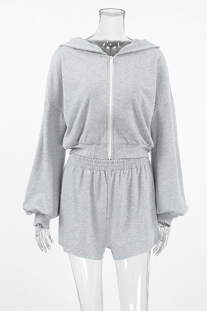 Casual Sportswear Solid Color Zipper Hooded Long Sleeve Two Pieces