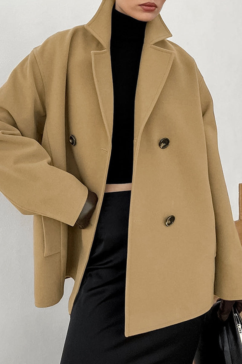 Casual Daily Solid Color Buttons Turn-back Collar Outerwear