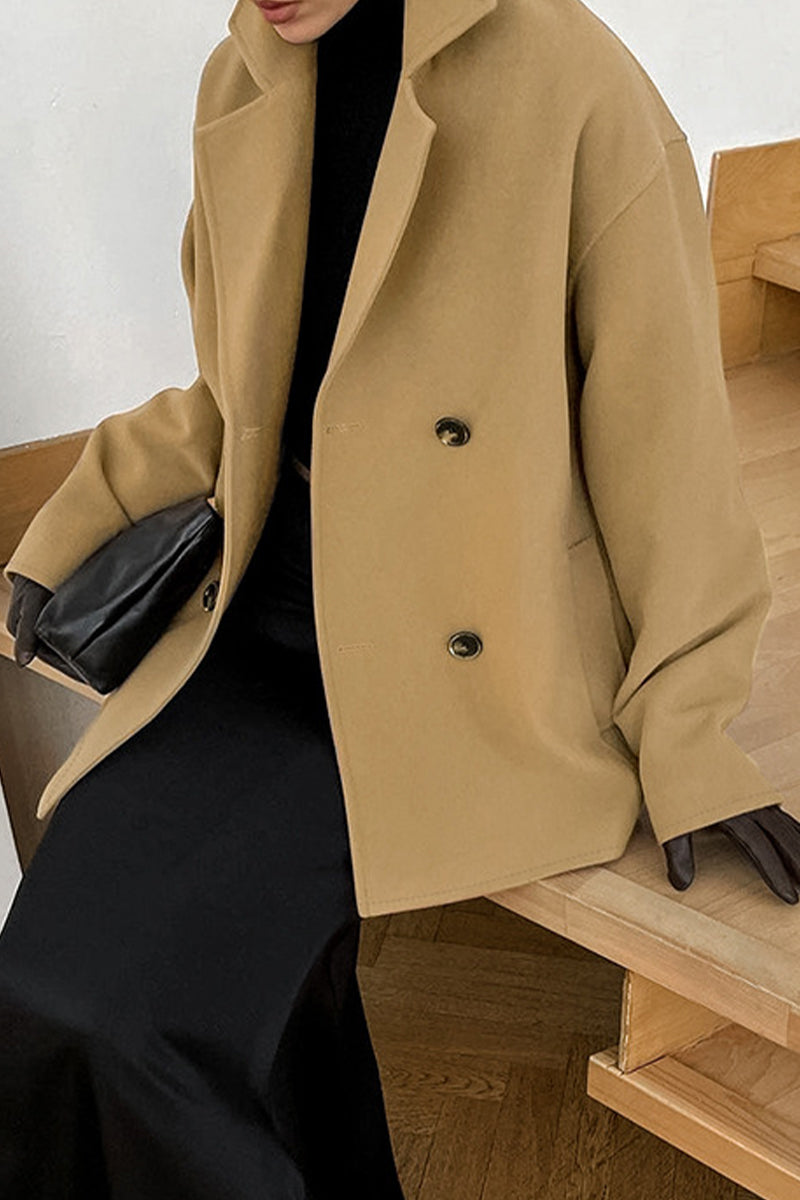 Casual Daily Solid Color Buttons Turn-back Collar Outerwear