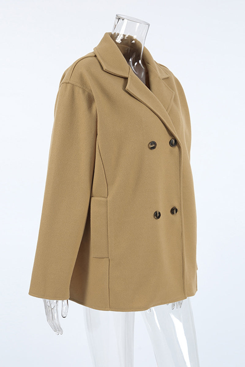 Casual Daily Solid Color Buttons Turn-back Collar Outerwear