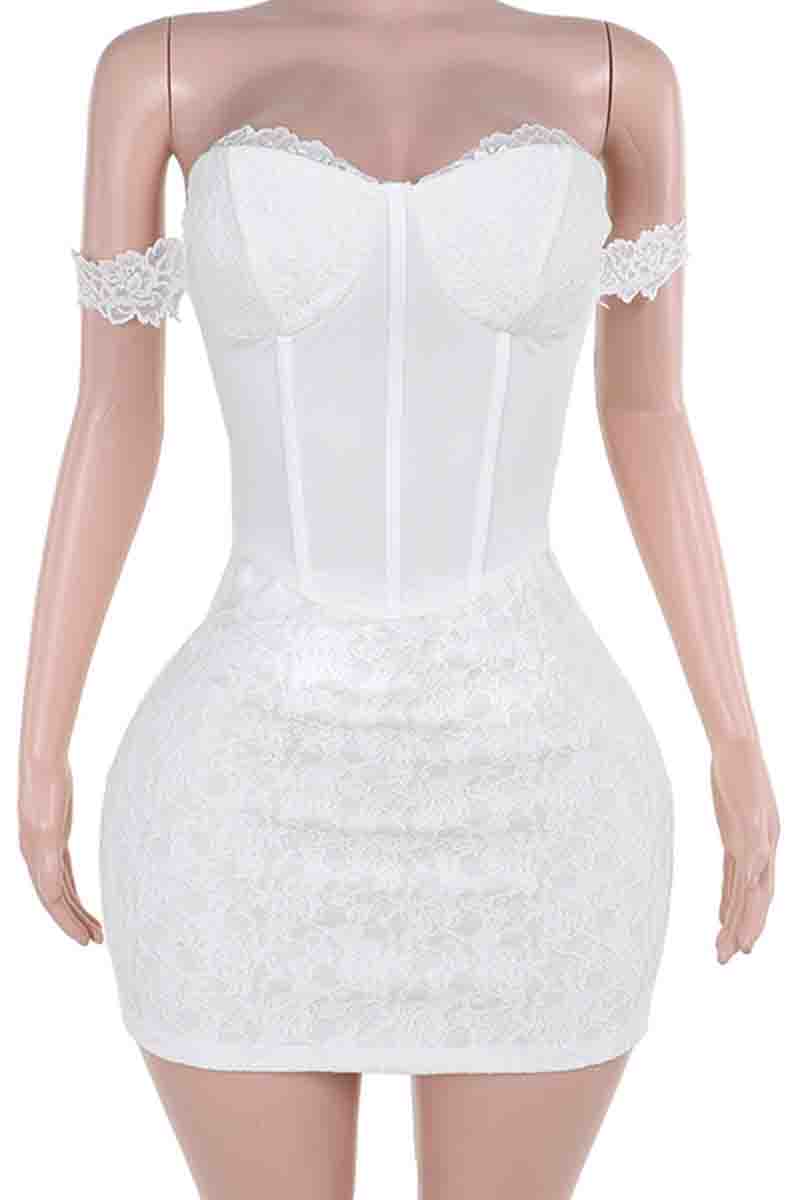 Sexy Lace Patchwork Backless Zipper Strapless Wrapped Skirt Dresses