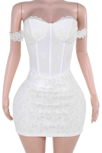 Sexy Lace Patchwork Backless Zipper Strapless Wrapped Skirt Dresses