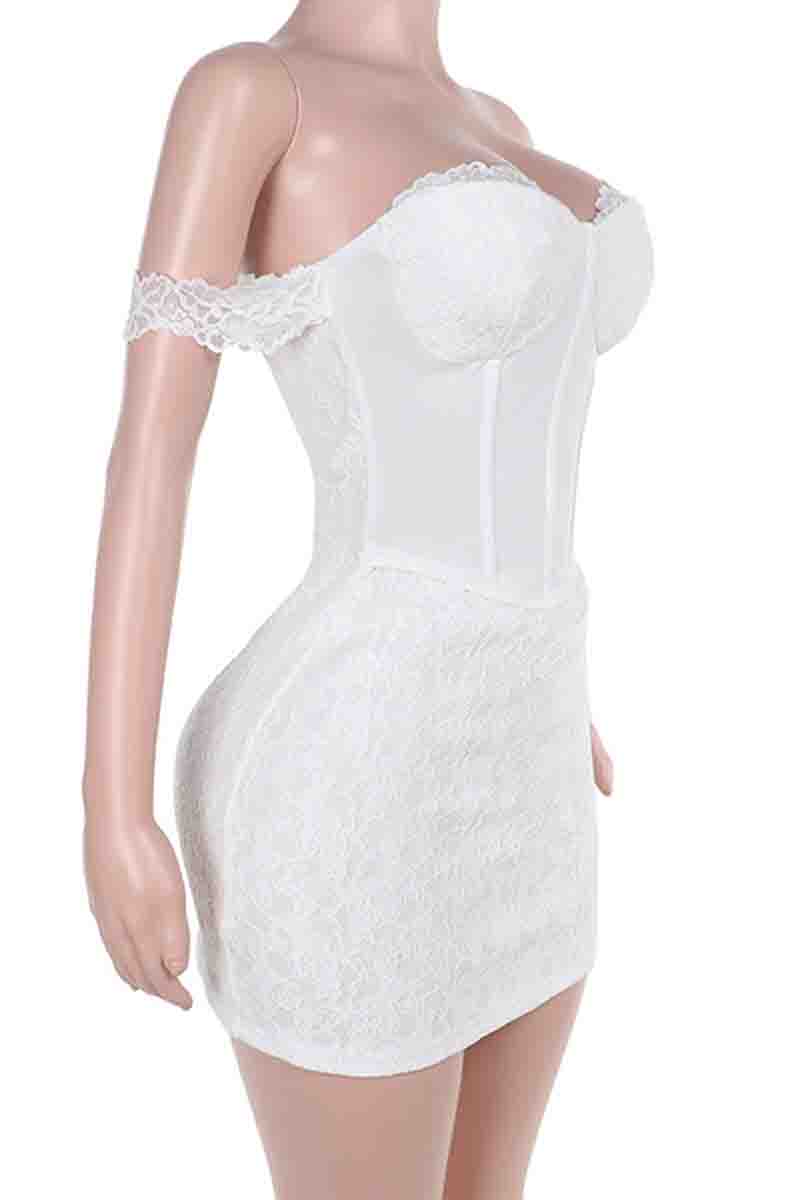 Sexy Lace Patchwork Backless Zipper Strapless Wrapped Skirt Dresses