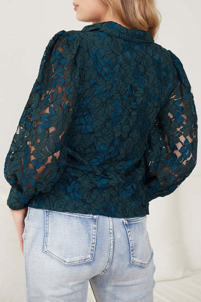 Sexy Solid Color Lace Hollow Out Turndown Collar Blouses
