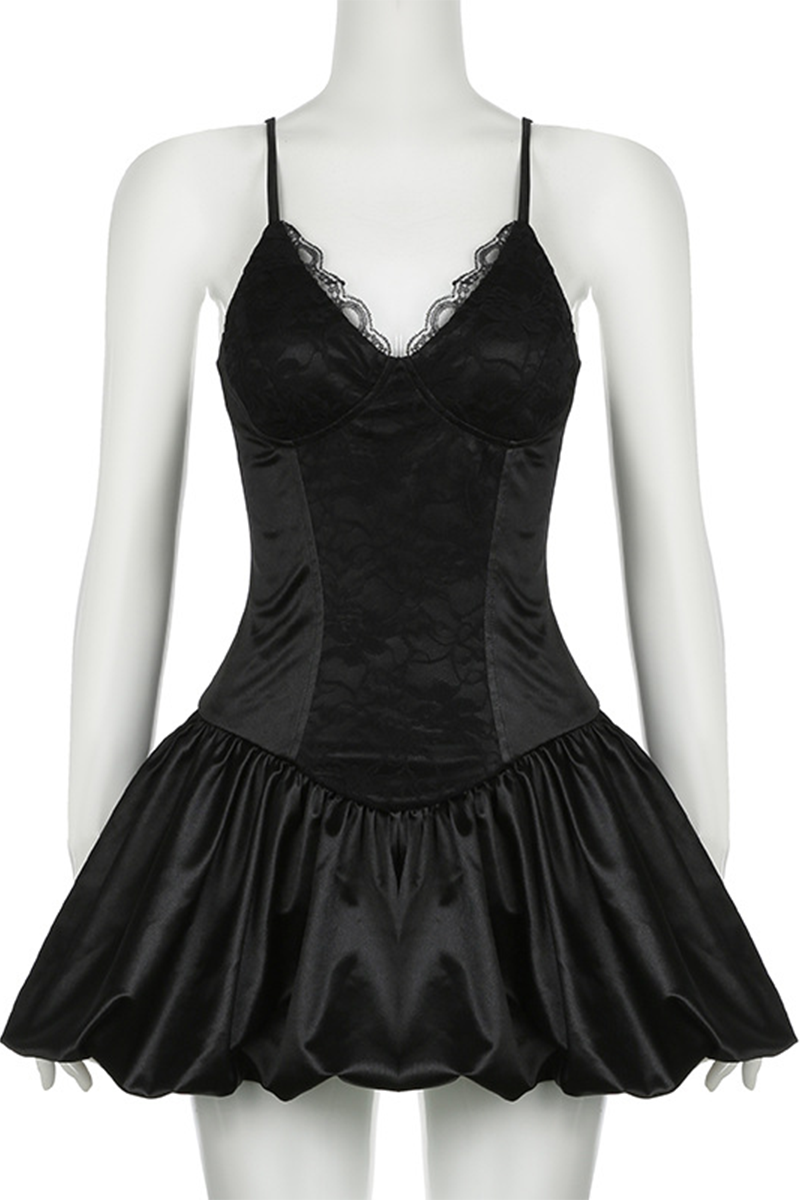 Sexy Lace Zipper V Neck Sling Dresses