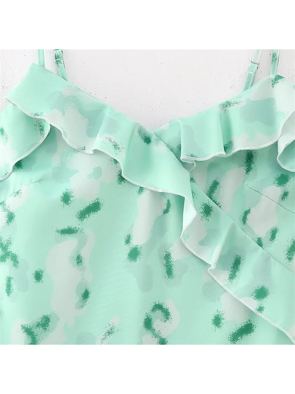 Green Ruffle Print Dress