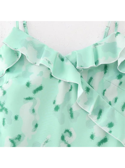Green Ruffle Print Dress