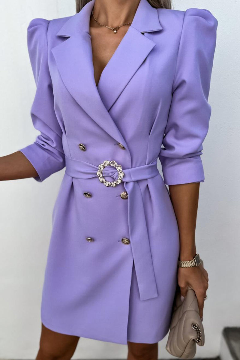 Elegant Buttons With Belt Turn-back Collar Shirt Dresses