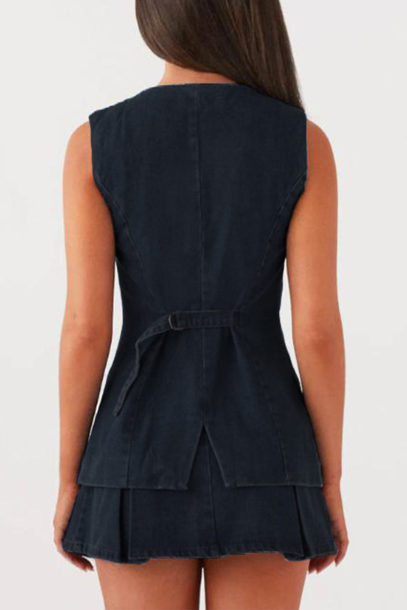 Casual Street Buttons Adjustable O Neck Sleeveless Two Pieces