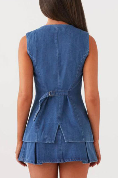 Casual Street Buttons Adjustable O Neck Sleeveless Two Pieces