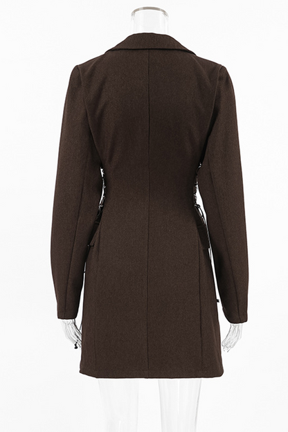 Daily Elegant Buttons Strap Design Turn-back Collar Suit Dresses