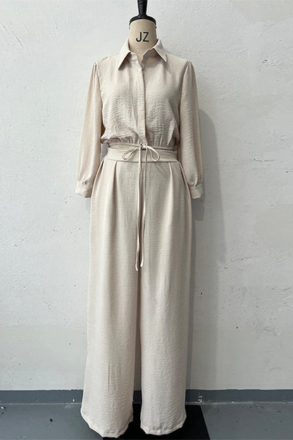 Casual Daily Lace Up Turndown Collar Long Sleeve Two Pieces