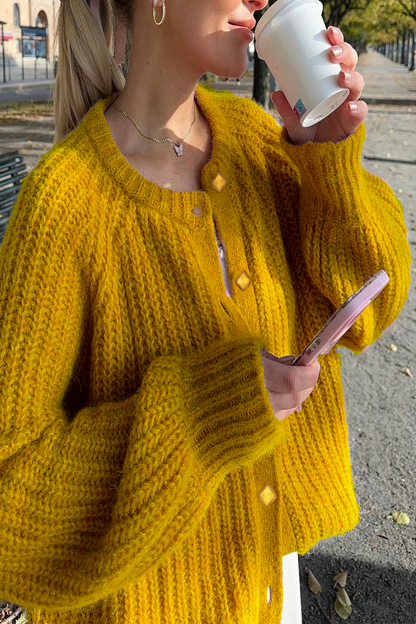 Casual Buttons Weave O Neck Outerwear(4 Colors)