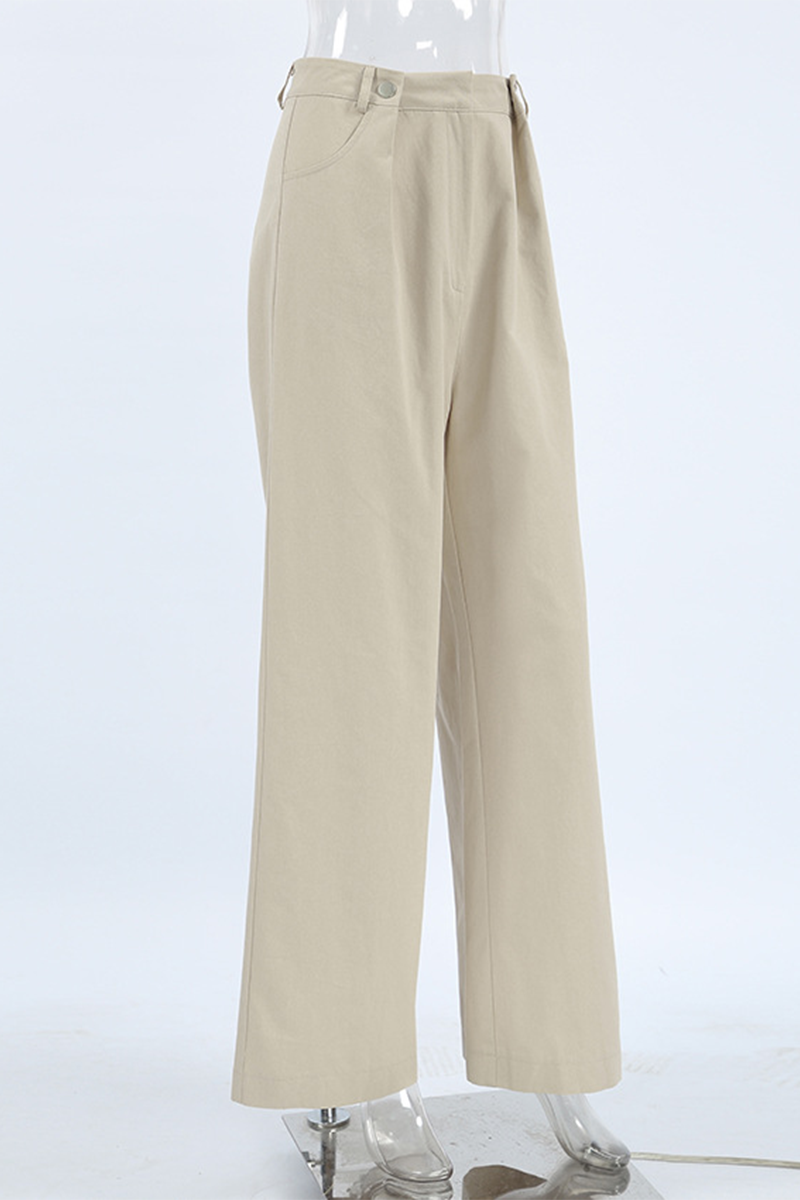 Casual Pocket Buttons Loose High Waist Wide Leg Bottoms