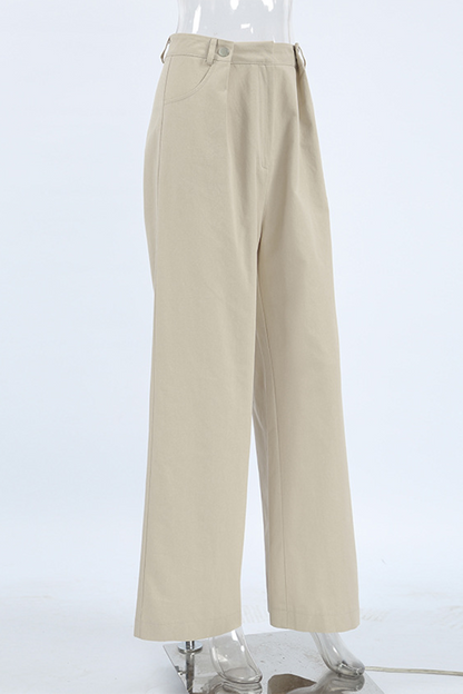 Casual Pocket Buttons Loose High Waist Wide Leg Bottoms