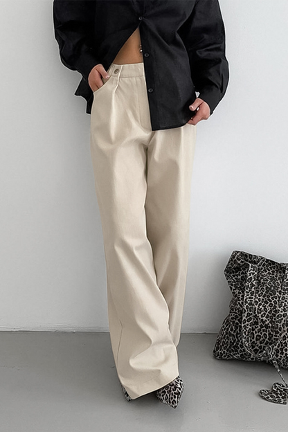 Casual Pocket Buttons Loose High Waist Wide Leg Bottoms