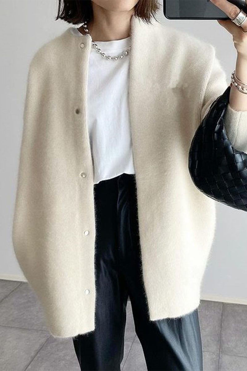 Casual Patchwork O Neck Outerwear(Knitted style)(9 Colors)