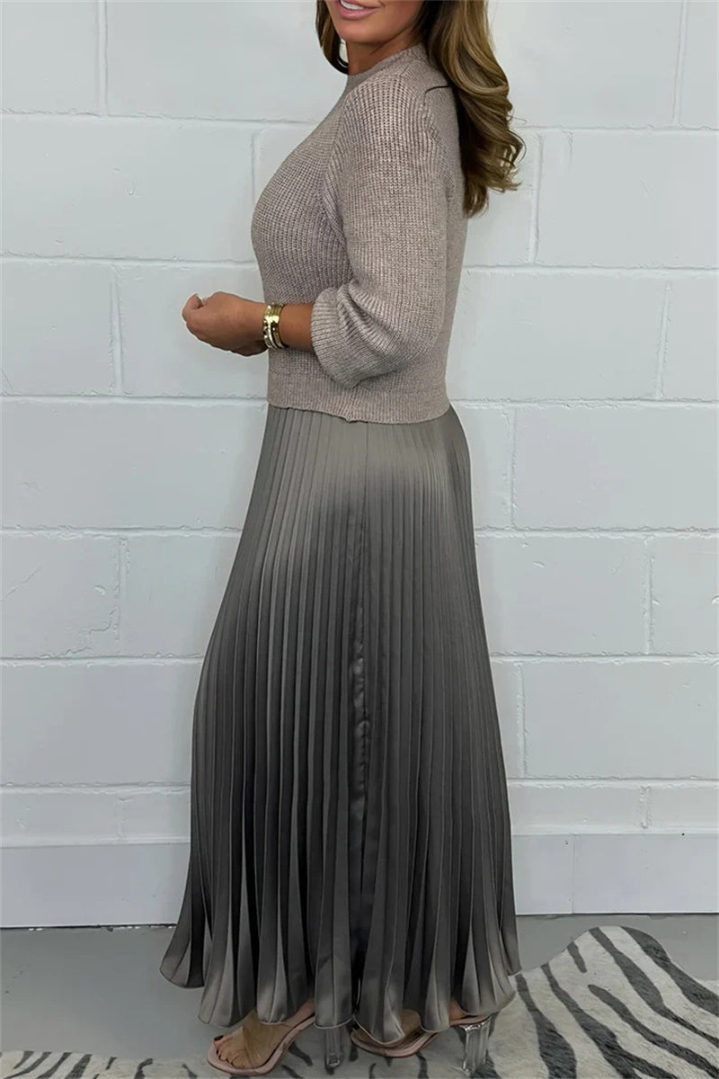 Casual Patchwork Contrast O Neck Long Dresses(9 Colors)