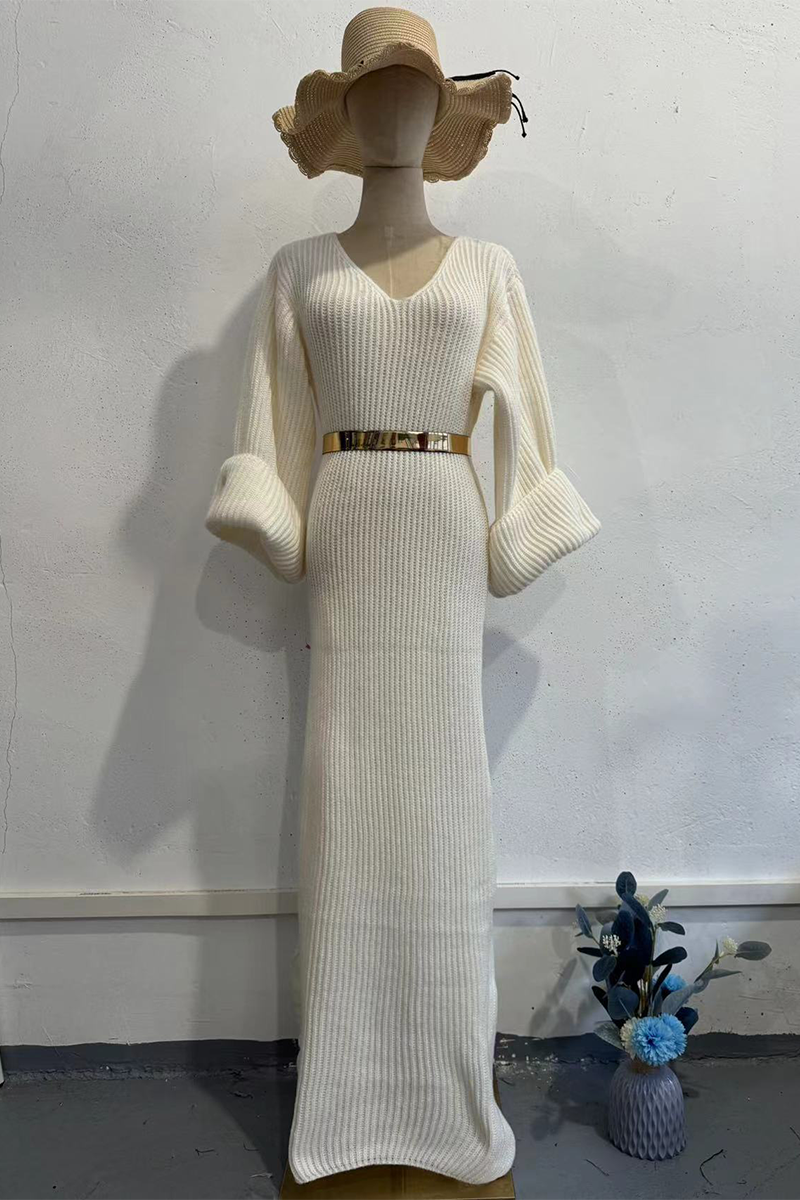 Casual Buttons With Belt O Neck Long Sleeve Dresses(4 Colors)