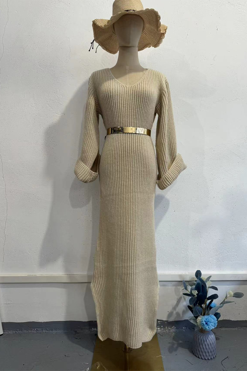 Casual Buttons With Belt O Neck Long Sleeve Dresses(4 Colors)