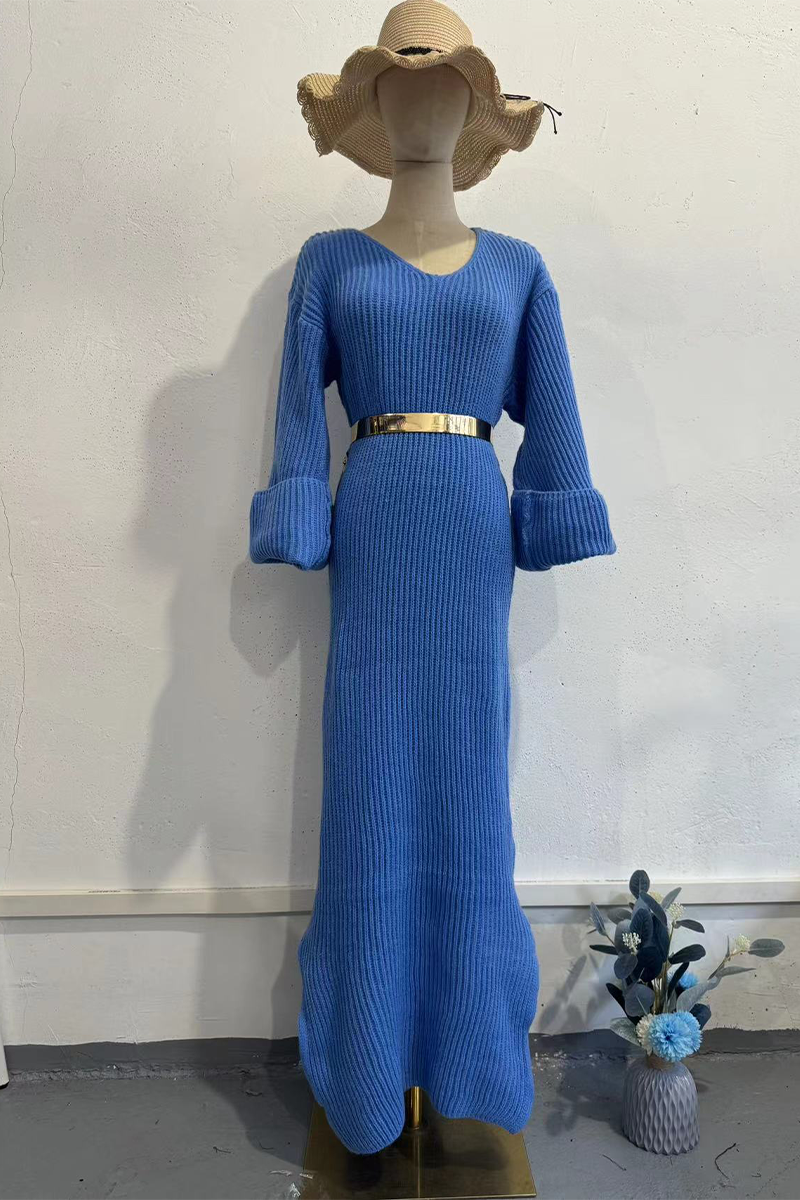 Casual Buttons With Belt O Neck Long Sleeve Dresses(4 Colors)