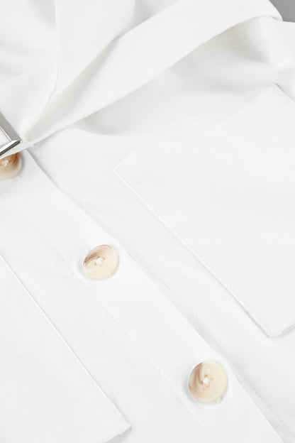 Casual Daily Pocket Buttons With Belt Turndown Collar Loose Rompers