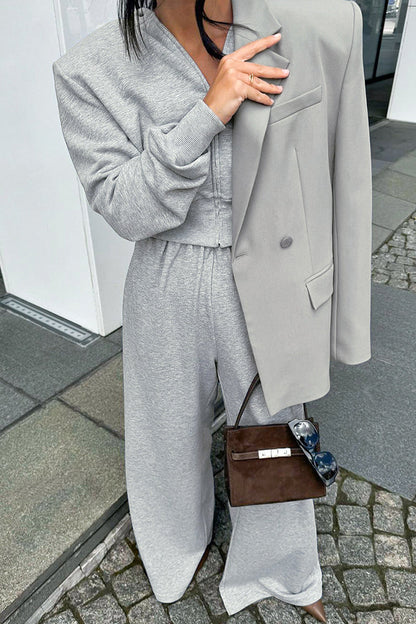 Casual Street Solid Color Pocket Zipper Hooded Long Sleeve Two Pieces(With shoulder pads)