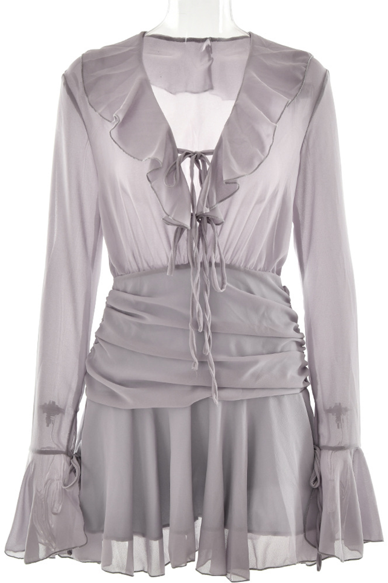 Sexy Lace Up Ruffle Ruched V Neck A Line Dresses