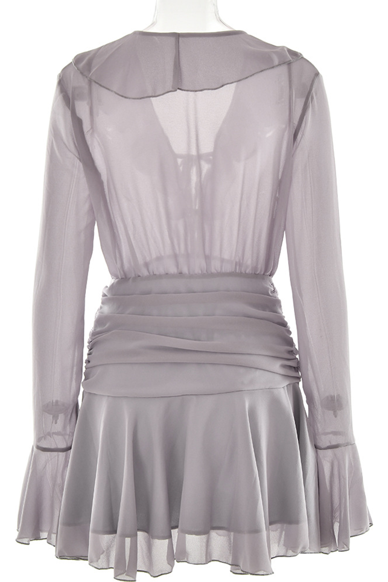 Sexy Lace Up Ruffle Ruched V Neck A Line Dresses