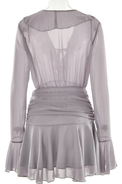 Sexy Lace Up Ruffle Ruched V Neck A Line Dresses