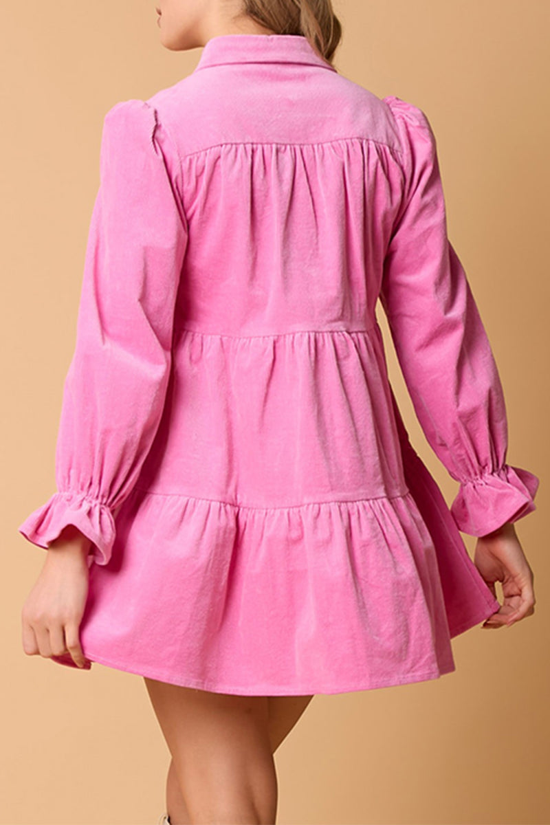 Elegant Buckle Bow Decor Contrast Turndown Collar A Line Dresses